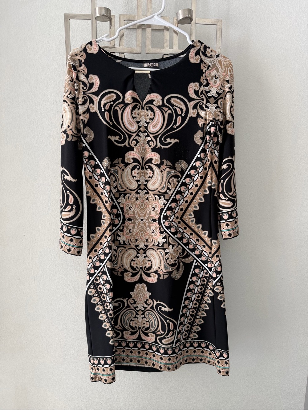 Black & Blush Paisley Print Sheath Dress